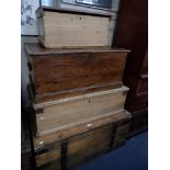 A 19TH CENTURY ELM TRUNK and three Victorian pine trunks (4)