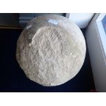 AN ARCHITECTURAL STONE BALL (some surface loss) approx. 40cms dia.
