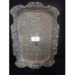 AN EMBOSSED SILVER TRAY, 30.5CM X 20CM, approx 9.3oz