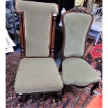 A VICTORIAN WALNUT FRAMED PRIE DIEU CHAIR and another similar (2)