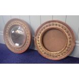 A PAIR OF ITALIAN CIRCULAR GILTWOOD WALL MIRRORS (one mirror glass missing)