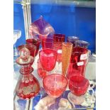 A COLLECTION OF CRANBERRY GLASS and similar glassware