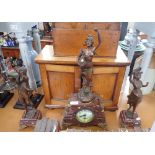 A 19TH CENTURY ROUGE MARBLE AND SPELTER GARNITURE DE CHEMINEE