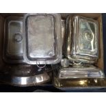 A COLLECTION OF SILVER PLATED LIDDED SERVING DISHES