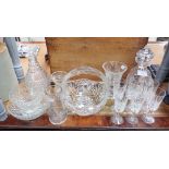 A COLLECTION OF GLASSWARE including Champagne glasses and decanters