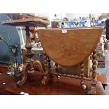 A VICTORIAN WALNUT SUTHERLAND TABLE with bobbin turned lags and a tripod table (2)