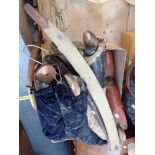 A COLLECTION OF VINTAGE WOODEN ARTICULATED MANNEQUIN LIMBS and other items