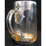 A MINIATURE GLASS TANKARD, with unmarked white metal trim