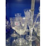 A COLLECTION OF 19TH CENTURY ETCHED GLASSES and a 1937 'G VI R' goblet (6)