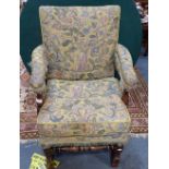 A WILLIAM AND MARY STYLE OAK FRAMED ARMCHAIR