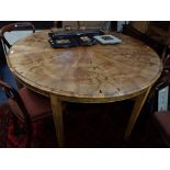 A VICTORIAN FIGURED WALNUT BREAKFAST TABLE, 136cm dia. with later square tapering legs