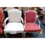 A PAIR OF LOUIS XVI STYLE FAUTEUILS with differing upholstery