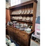 A LARGE VICTORIAN STRIPPED PINE KITCHEN DRESSER, 190cm wide