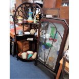 A 1930S CHINA CABINET, 63cm wide and a cornet what-not (2)