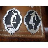 A PAIR OF ART DECO CHROME PLATED CUT OUT WALL PLAQUES depicting nude women