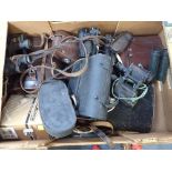 A COLLECTION OF VINTAGE BINOCULARS and a Baldina camera