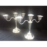 A PAIR OF THREE BRANCH TABLE CANDELABRA