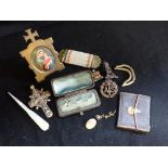 A CASED SET OF THREE DRESS STUDS, and a collection of sundries