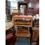 A BURR OAK STOOL, 66cm long, a sewing machine, and other small furniture