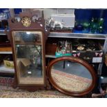 A GEORGE III STYLE MAHOGANY FRAMED WALL MIRROR with gilt shell motif