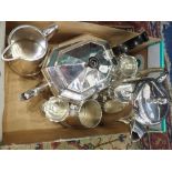 A SILVER PLATED TEAPOT and similar plated wares