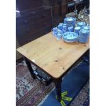 A VICTORIAN STAINED PINE KITCHEN TABLE with a single drawer, 121cm long x 81cm wide