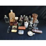 A COLLECTION OF HIP FLASKS, and sundries