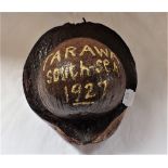 A LARGE VINTAGE 'SOUTH SEAS' NUT AND HUSK, inscribed, 'TARAWA SOUTH SEAS 1927'