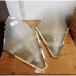 A PAIR OF ART DECO STYLE FROSTED GLASS WALL LIGHTS, 30cm high
