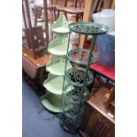 A GREEN PAINTED CORNER WHAT-NOT and a saucepan stand (2)