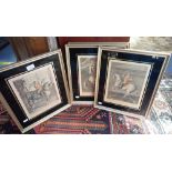 FOUR HAND COLOURED EQUESTRIAN PRINTS IN 18th CENTURY STYLE, modern, height 29cm