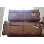 A VINTAGE WOODEN BOUND CABIN TRUNK and another similar (2)