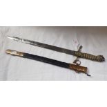 A 19TH CENTURY NAVAL DAGGER by Geive Matthews & Seagrove Ltd with brass mounted leather scabbard