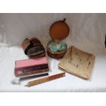 A VINTAGE CHILD'S CLOTH A-Z BOOK, a leather collar box containing plastic tokens and sundries
