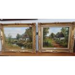 PETER SNELL, FOUR COUNTRY AND COTTAGE SCENES IN A LATE VICTORIAN STYLE, late 20th century, oil on ca