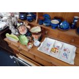 A PAIR OF ROUEN MAJOLICA CAT CANDLESTICKS, two Royal Doulton character jugs, 'Old Salt' and 'Old Cha