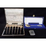 A COLLECTION OF SILVER, to include a set of six silver embossed and engraved teaspoons in a fitted p