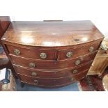 AN EARLY 19TH CENTURY BOWFRONTED MAHOGANY CHEST OF DRAWERS, 105cm high x 114cm wide