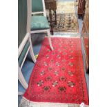 A CARAMEL GROUND PRAYER RUG, length 130cm, width 88cm, A RED GROUND PERSIAN STYLE RUG, length 130cm,