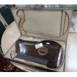 A 19TH CENTURY VIENNESE ROSEWOOD ZITHER in a fitted case