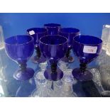 A SET OF SIX BRISTOL BLUE WINE GLASSES