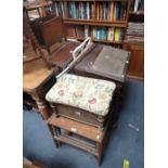 A VICTORIAN ROSEWOOD DAVENPORT, a nest of three teak G Plan tables and small furniture (as lotted, e