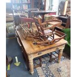 A LARGE VICTORIAN PINE FARMHOUSE TABLE on turned legs, one drawer missing, 230cm long x 103cm wide x