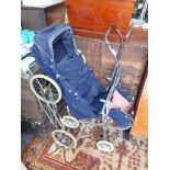 A VINTAGE SILVER CROSS PUSH CHAIR in Royal Blue and a similar pram (2)