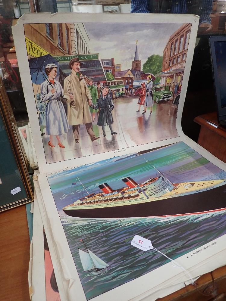 A COLLECTION OF VINTAGE 1950S EDUCATIONAL PRINTS, to include, 'A modern ocean liner' (The Queen Eliz - Image 2 of 2