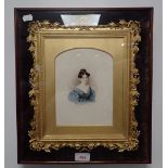 PORTRAIT OF A YOUNG GIRL, 1840s, watercolour, in fine period gilt frame, set in modern box frame, he