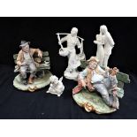 A ROYAL DOULTON FIGURE, two Capo Di Monte studies of tramps and similar