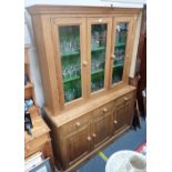 A PINE DRESSER WITH GLAZED UPPER SECTION, 203cm high x 140cm wide
