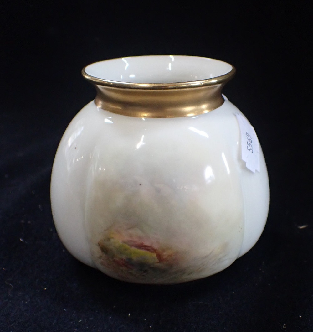 A ROYAL WORCESTER SQUAT VASE, with a hand painted scene of Scottish cattle, signed 'Stinton', 8cm hi