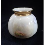 A ROYAL WORCESTER SQUAT VASE, with a hand painted scene of Scottish cattle, signed 'Stinton', 8cm hi